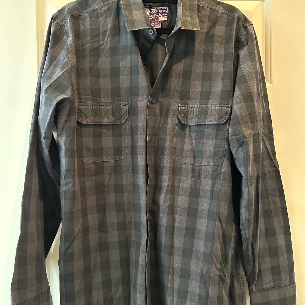 American Rag Slim Fit Grey Checkered Pocket Shirt